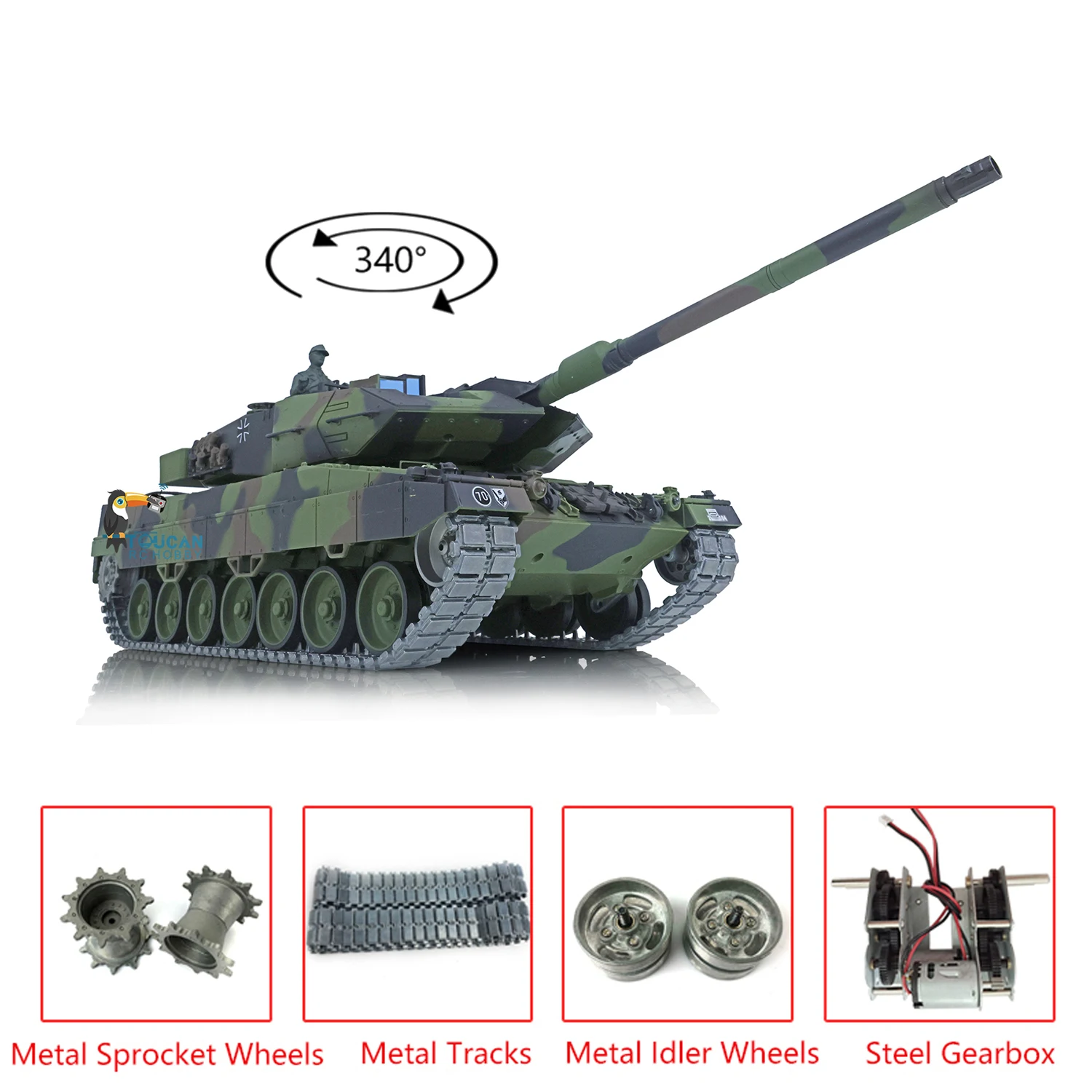 HENG LONG 1/16 Scale 7.0 Upgraded Metal Ver German Leopard 2A6 RC Tank 3889 Metal Tracks Gearbox Road Wheels Idler TH17579-SMT4