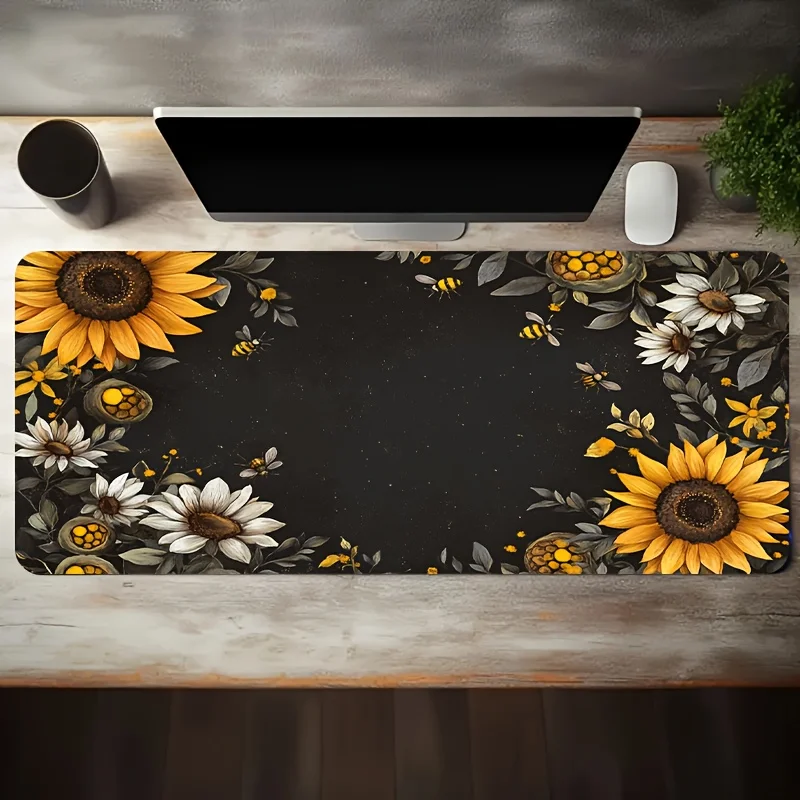 CIFBUY Large Gaming Mouse Pad Sunflower Bee Floral Non-slip Washable Rubber Base Oversized Desk Mat Office Computer Decor