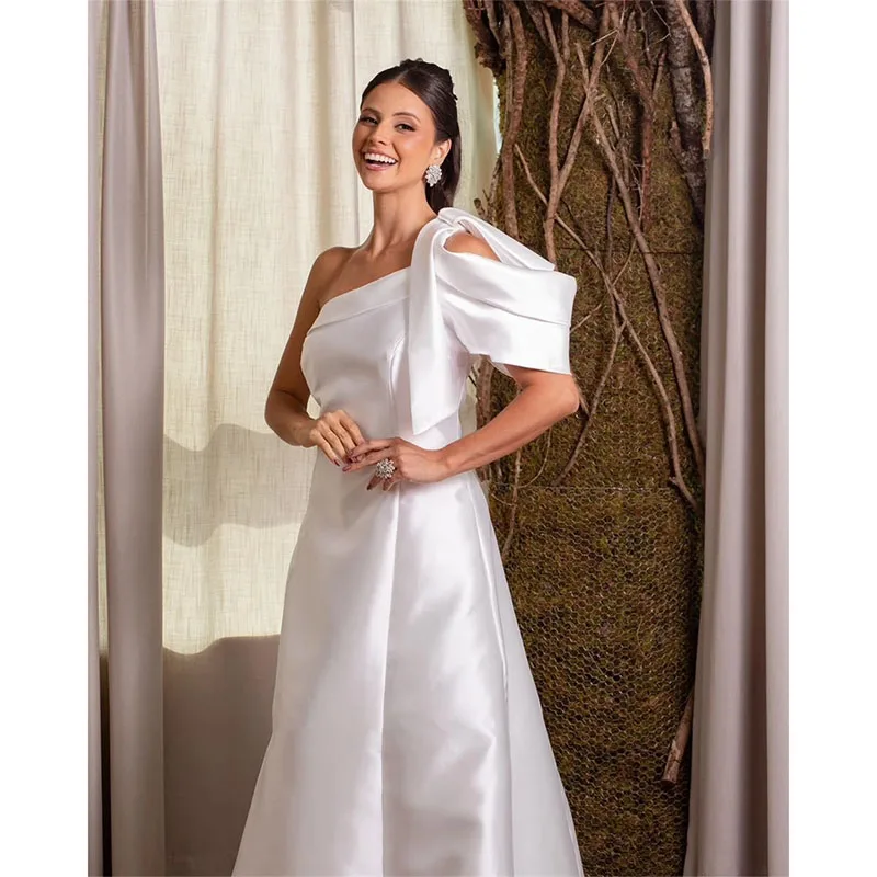 Robe trapèze en satin à une épaule pour femmes, robes de soirée de mariage, longueur au sol, robe de Rhsexy, haute qualité, sur mesure, 2024