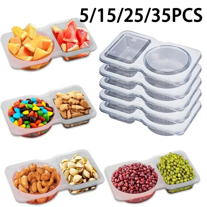 Contenedor de condimentos de doble compartimento con tapa, contenedor de aperitivos con compartimento portátil para escuela y vacaciones, 5/15/25/35 Uds.