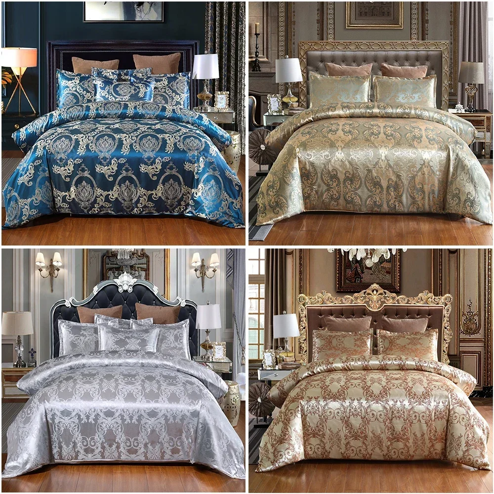 3PCS Home Textile European Satin Jacquard Bedding Set Duvet Cover Pillowcase Juego De Ropa De Cama De Lujo Ligero Bedding Set