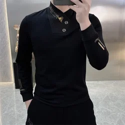2024 Winter Thick Warm Sweatshirts for Men Luxury Splicing Long Sleeved Hoodie Sweatshirt Social Casual Streetwear Pullover Tops