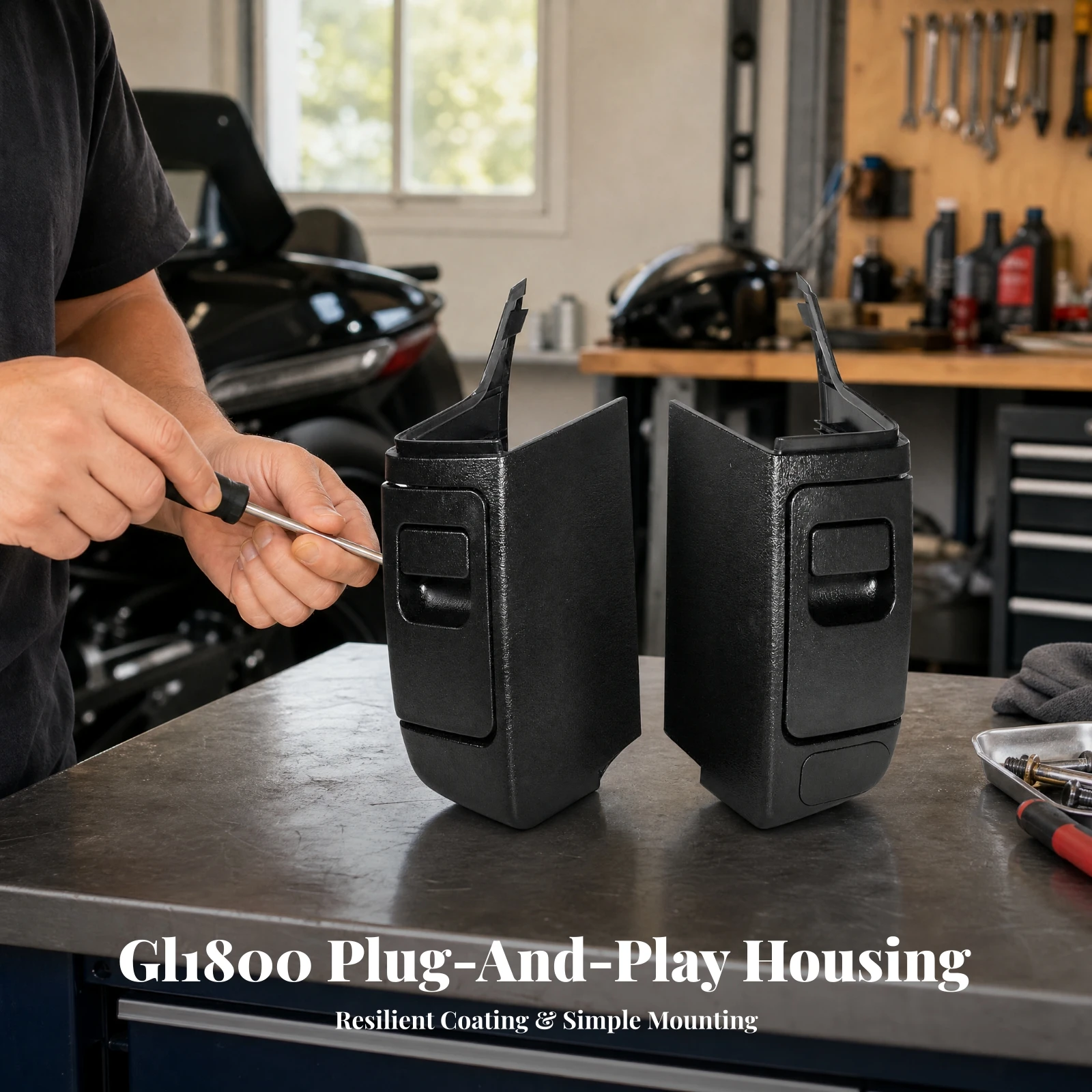 Motorcycle Audio Box Shell Surface Mount Audio Box Housing with Mounting Flange Textured Slim