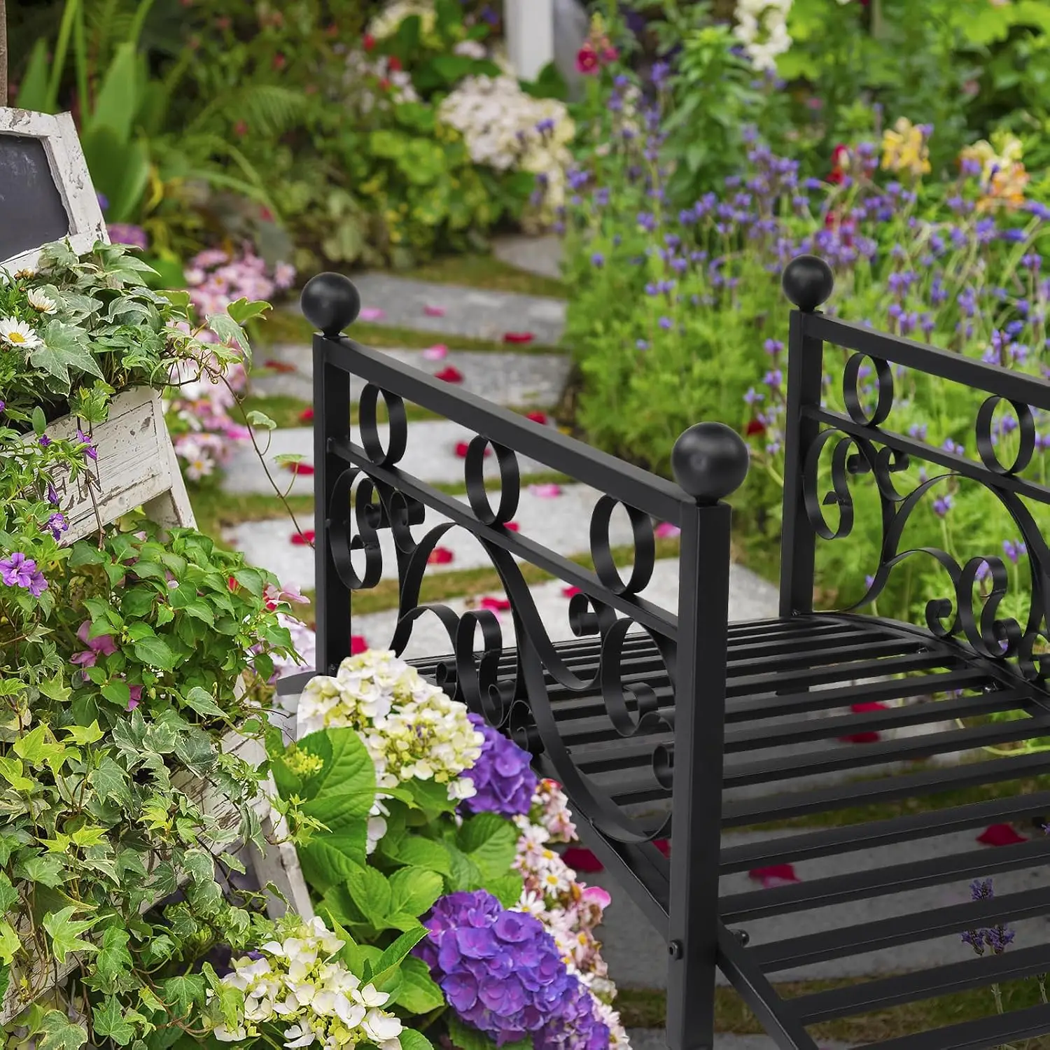 3.4ft Metal Garden Bridge, 330lbs Capacity Garden Bridges for Outdoors with Anti-Rust Coated Finish, Easy Assembly