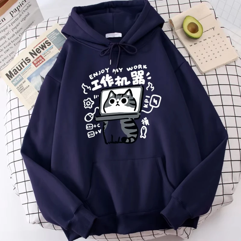 Cartoon Cat Is An Abstract Work Machine Mans Pullover Comfort Harajuku Wei Clothing Leisure Youth Hoody Youth Cartoon Clothing