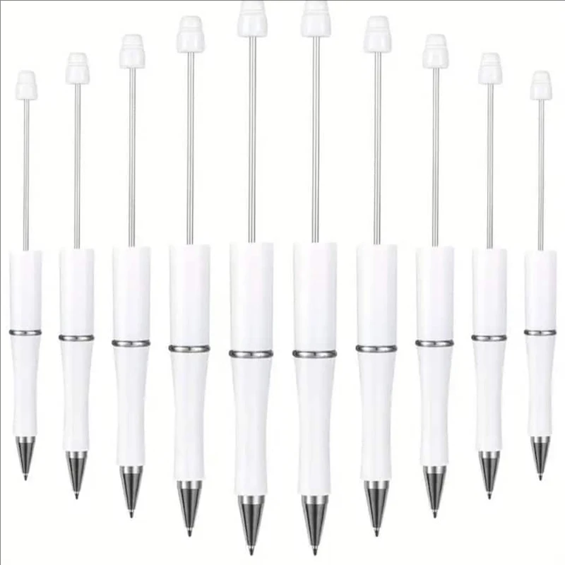

50Pcs White Beadable Pens Black Beaded Ballpoint Pens School Writing Supplies Beadable Pens for Drawing Office Teacher Students