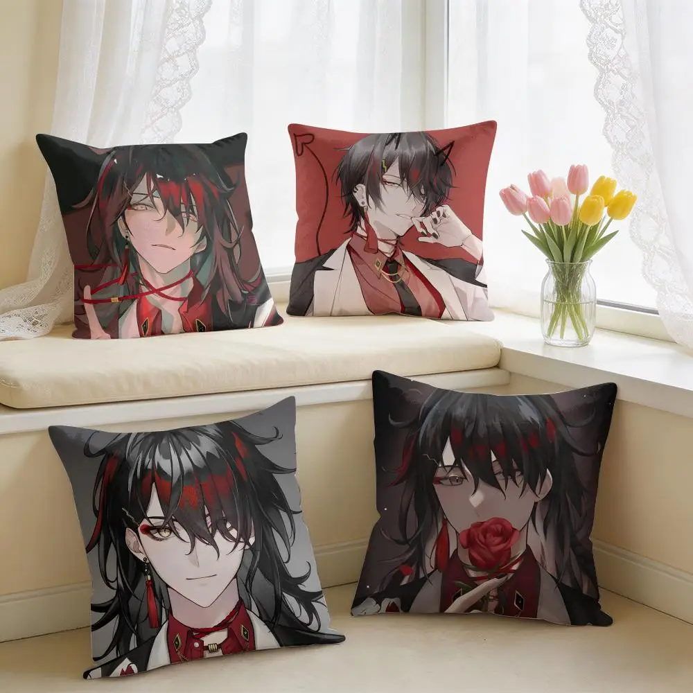 V-Vtuber Vox Akuma Cute Anime Cushion Cover Square Short Plush Pillow Case Living Room Sofa Home Decor Funda 40X40