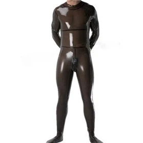 Men black latex catsuit with socks rubber bodysuits for men Jumpsuit