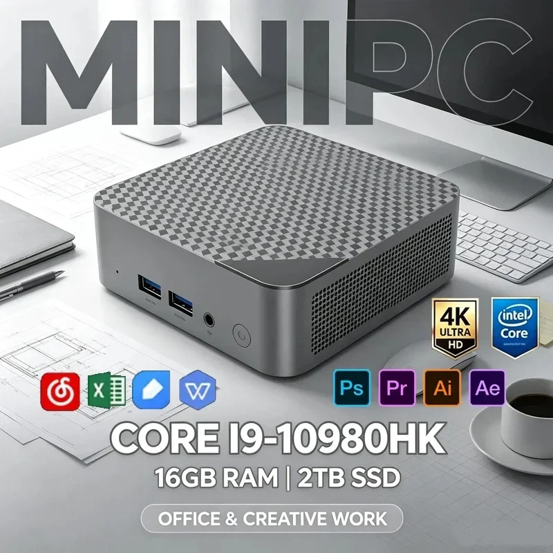 High-Performance Gray Mini PC Intel I9-10980HK Win11 16GB+2TB SSD WiFi6 BT5.2 4K PC for Office,Gaming & Video Edit