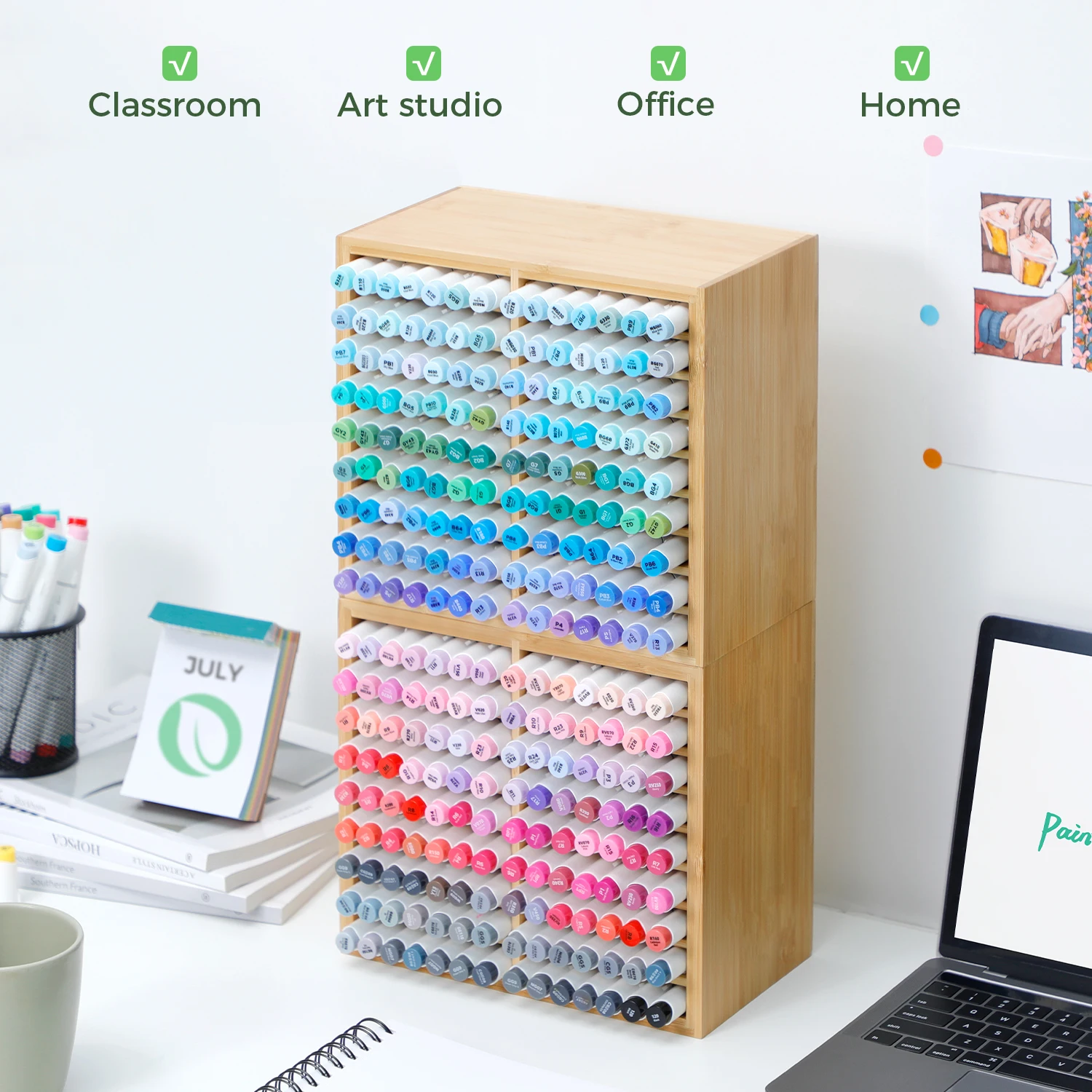 Relaxdays Organiseur Bureau Bambou Carré – 10 Compartiments, Design Naturel Moderne 9,5 X 23 X 9 Cm