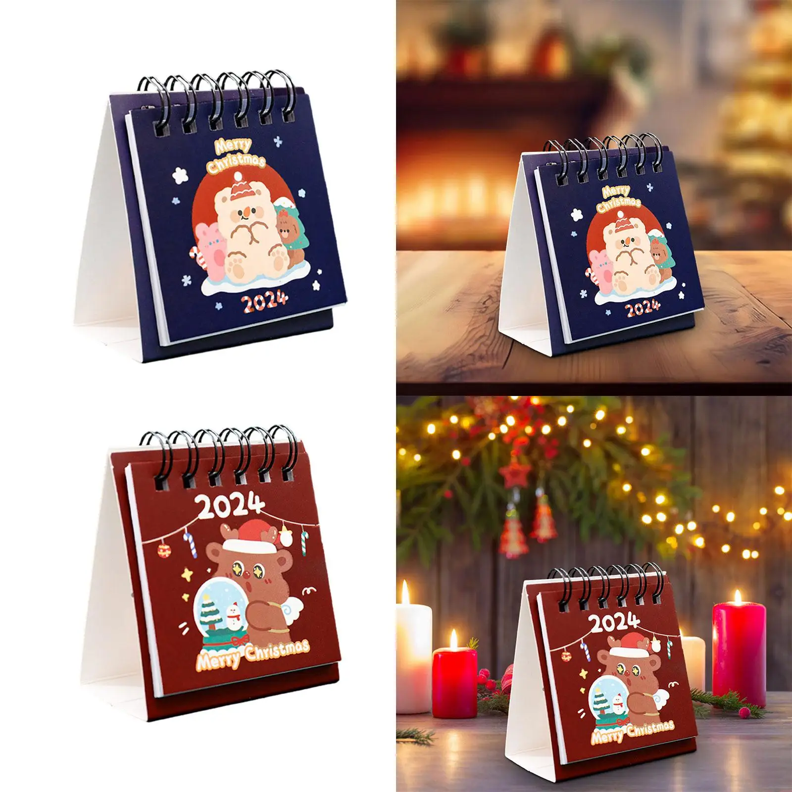 Twin Wire Binding Calendar 12 Month Mini Portable 2024 Standing Desk Calendar for Planning Organizing Desktop Office Home Decor