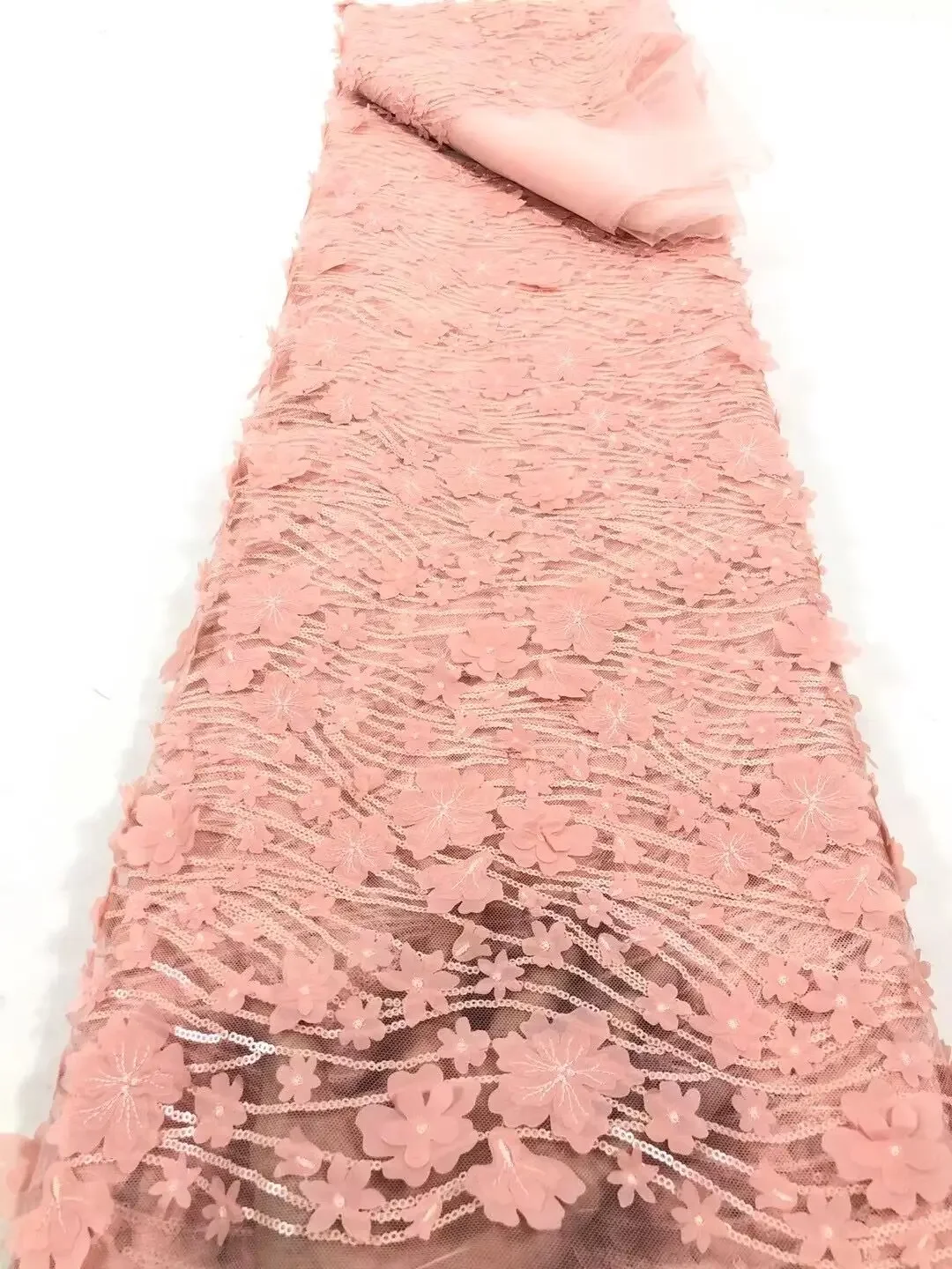 

New African Lace Fabric 5 Yards Quality Sequins Embroidery Net Lace Nigerian Party Asoebi Dress Tailoring Material