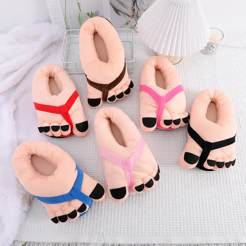 Funny Foot Plush Novelty Slippers Cute quirky big feet cotton slippers Men and women universal furry five fingers cottonslippers