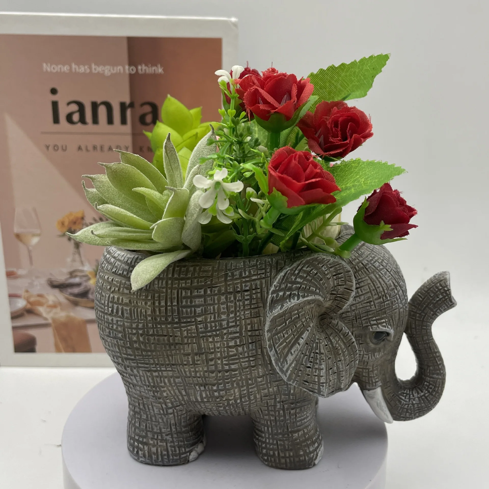 Cute Resin Elephant Flower Pot Lucky Wealth Succulent Planter Decorative Tabletop Ornament For Home Garden Office Gift