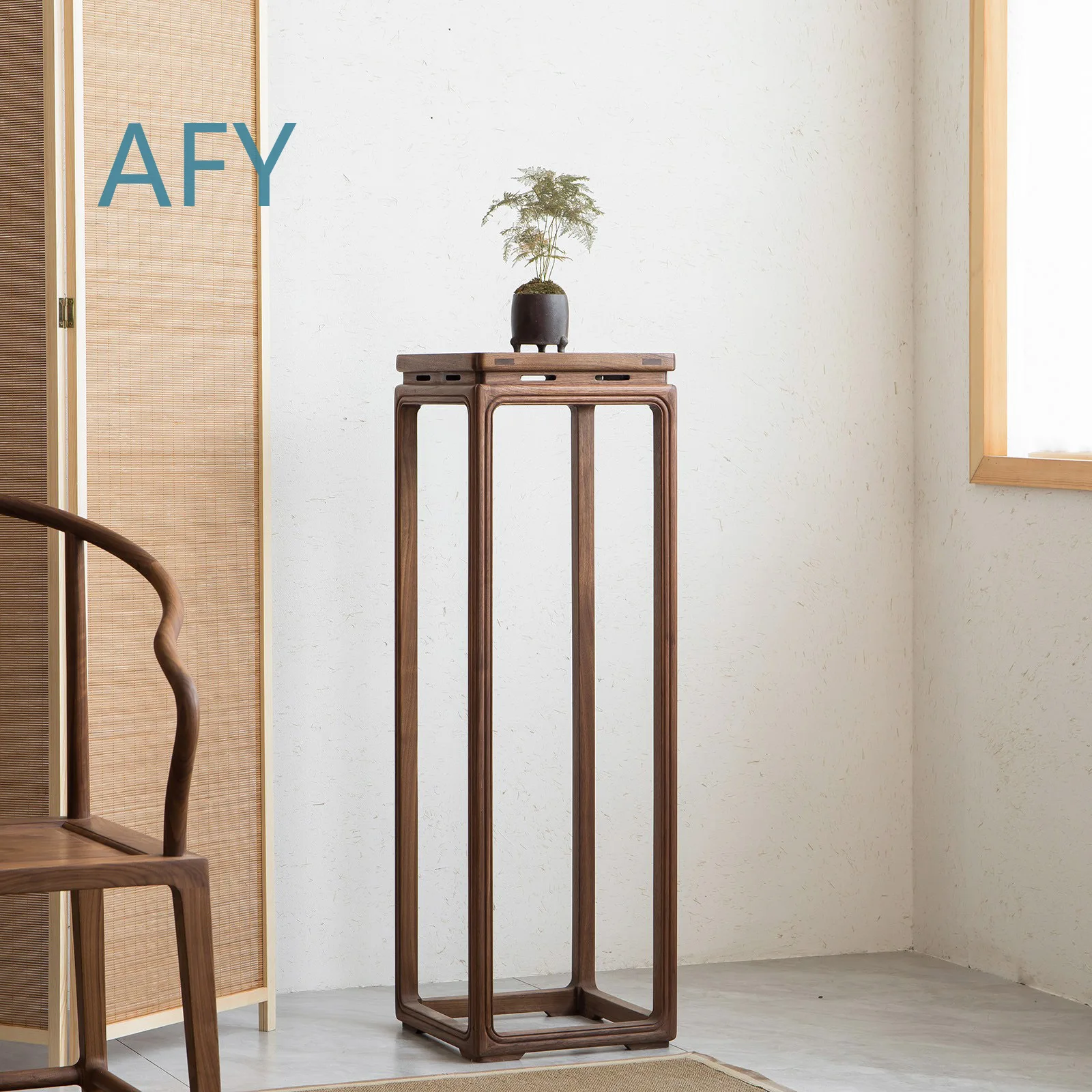Empty Ware Zen New Chinese Style Flower Stand for Living Room Bedroom Office Decor Side Table for North American Black Walnut