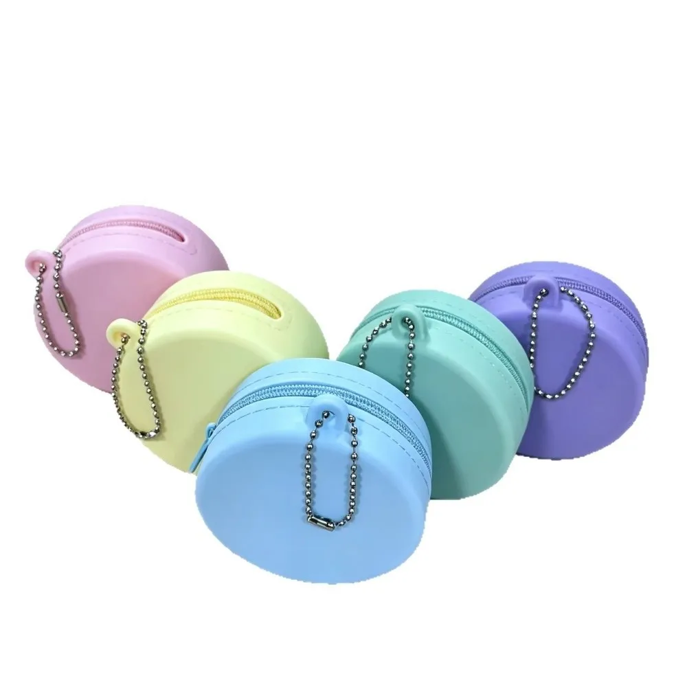 Round Silicone Storage Bag with Lanyard Multifunctional Coin Purse Solid Color Waterproof Mini Wallet Bag Pendant