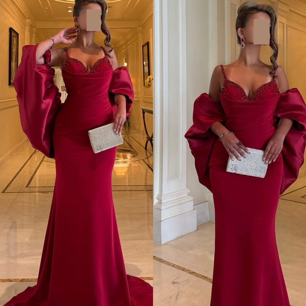 

Customized Exquisite Spaghetti Straps Shawl Sleeveless Evening Dress Luxury Crystal Prom Dresses Temperament Bridal Party Gowns