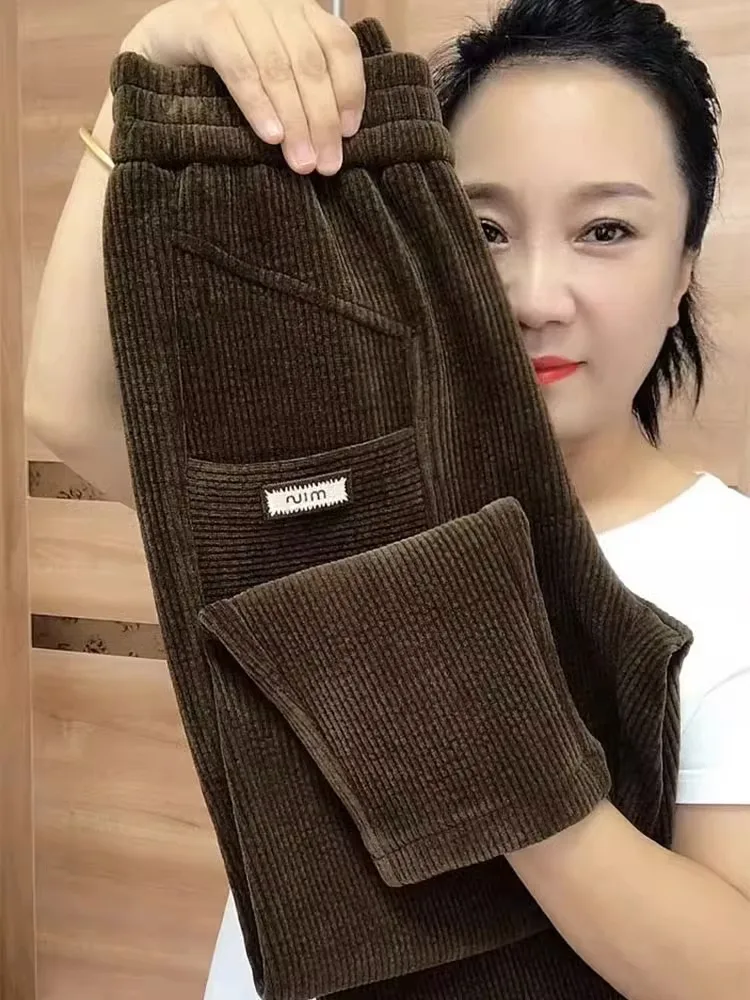 カジュアル原宿スレコーデュロイパンツ女性の Thiened Fce スノーベルベットキャロットパンツハイウエストロングパンツ韓国スレ