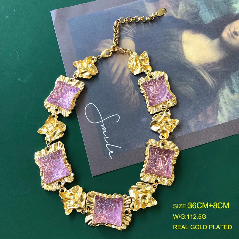 Vintate Purple Lava Jelly Necklace Real Gold Plating Green Red Necklace Luxurious Jewelry Accessory Birthday Gifts for Women