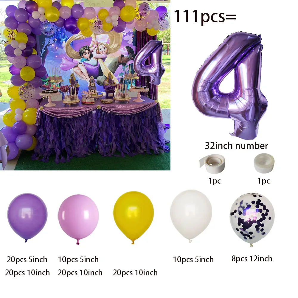 111pcs Disney Tangled Rapunzel Princess Balloon Girl Birthday Party Supplies Garland Kit Decor Baby Shower Foil Balloon Kids Toy