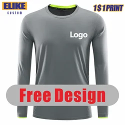 ELIKE-Camiseta deportiva de manga larga, camisa de secado rápido con logotipo personalizado, diseño Personal, marca de empresa, bordado, 8 colores, cuello redondo