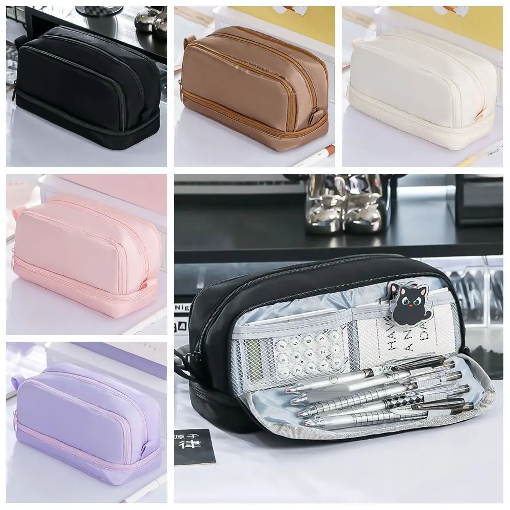 Minimalist Dual-side Open Pen Bag Zipper Large-Capacity 4 Compartments Pencil Case Organizer Durable