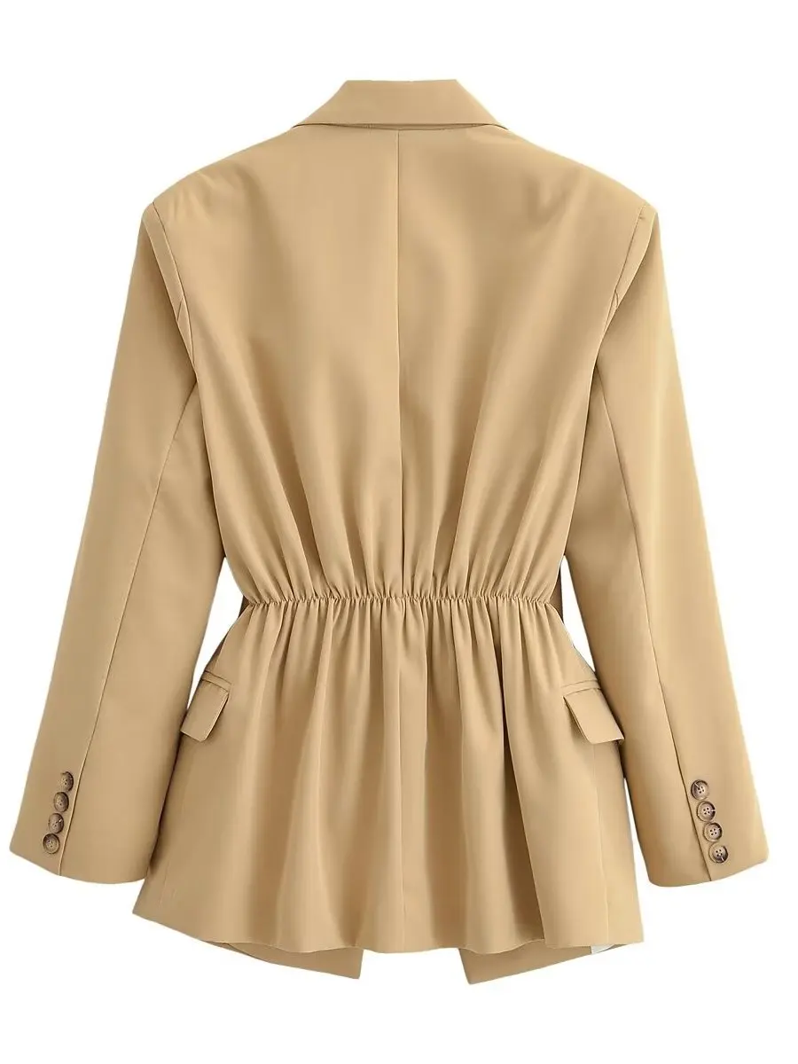 Women's Slim Fit Long Sleeve Suit Jacket OL Office Workwear Waist Cinched Notch Collar Professional Formal Western Wear