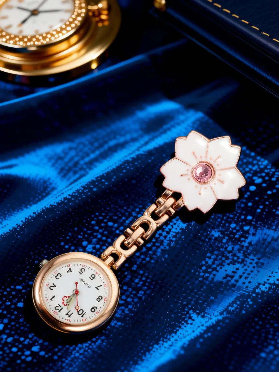 Nurse Pocket Watch with Clip – Lightweight Floral Design Hanging Watch for Medical Professionals