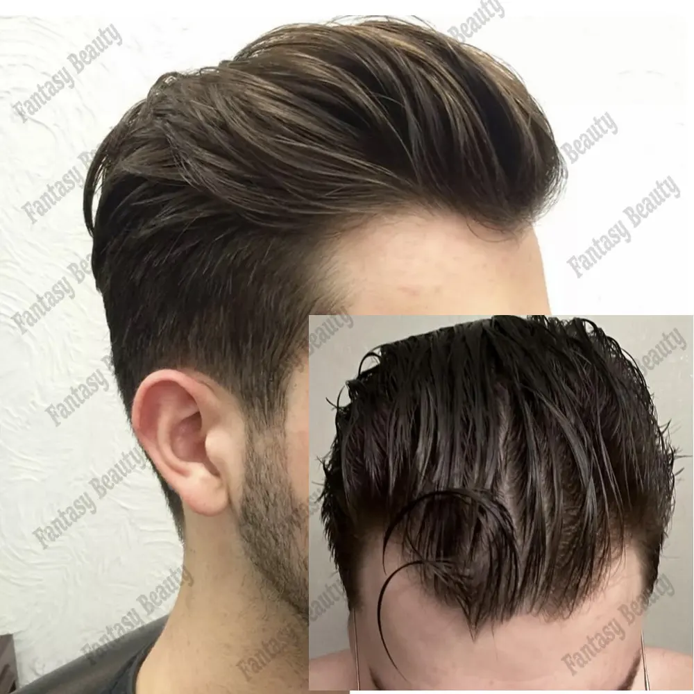 Garis rambut alami kulit Super tipis 0.02mm silikon pria rambut palsu abu-abu 100% potongan rambut manusia Wig pengganti Sistem prostesis