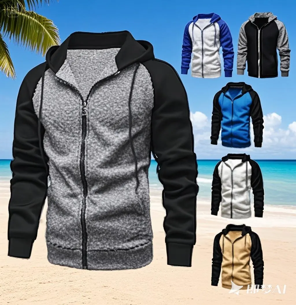 

2025 Autumn/Winter Men Zip-Up Color Block Hoodie with Casual Stylish Durable Top Raglan Sleeves Hoodies Sweatshirt Male