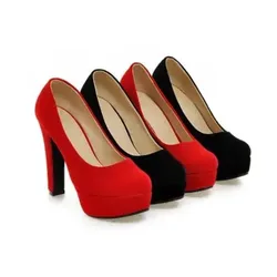 Sexy Super High Heels Shoes for Women Ankle Buckle Chunky Platform Pumps Woman Black Flock Square Heel Party Shoes Large Size 42