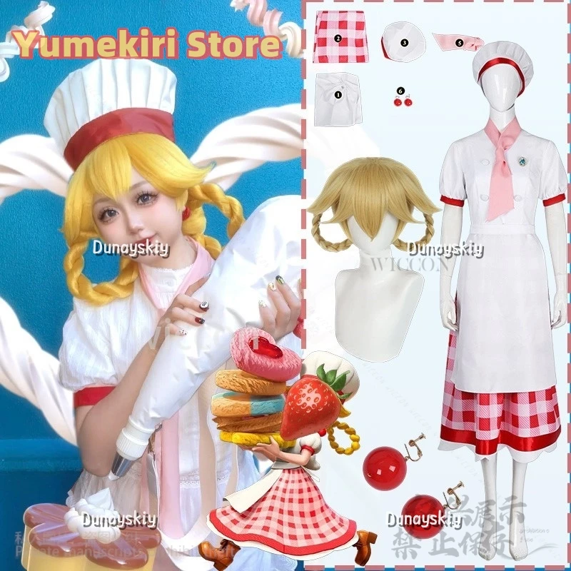 

Anime Game Princess 코스프레 Pastry Chef Uniform Red White Plaid Skirt Kawaii Y2K Lolita Wigs Cute Jirai Kei Girls Kid Customized