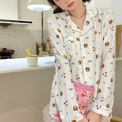 New Women's Long-sleeved Pajamas Home Wear Ms. Bubble Cotton Cartoon Bear Girl Sweet Leisure Foreign Trade Cross-border Suit Ms.