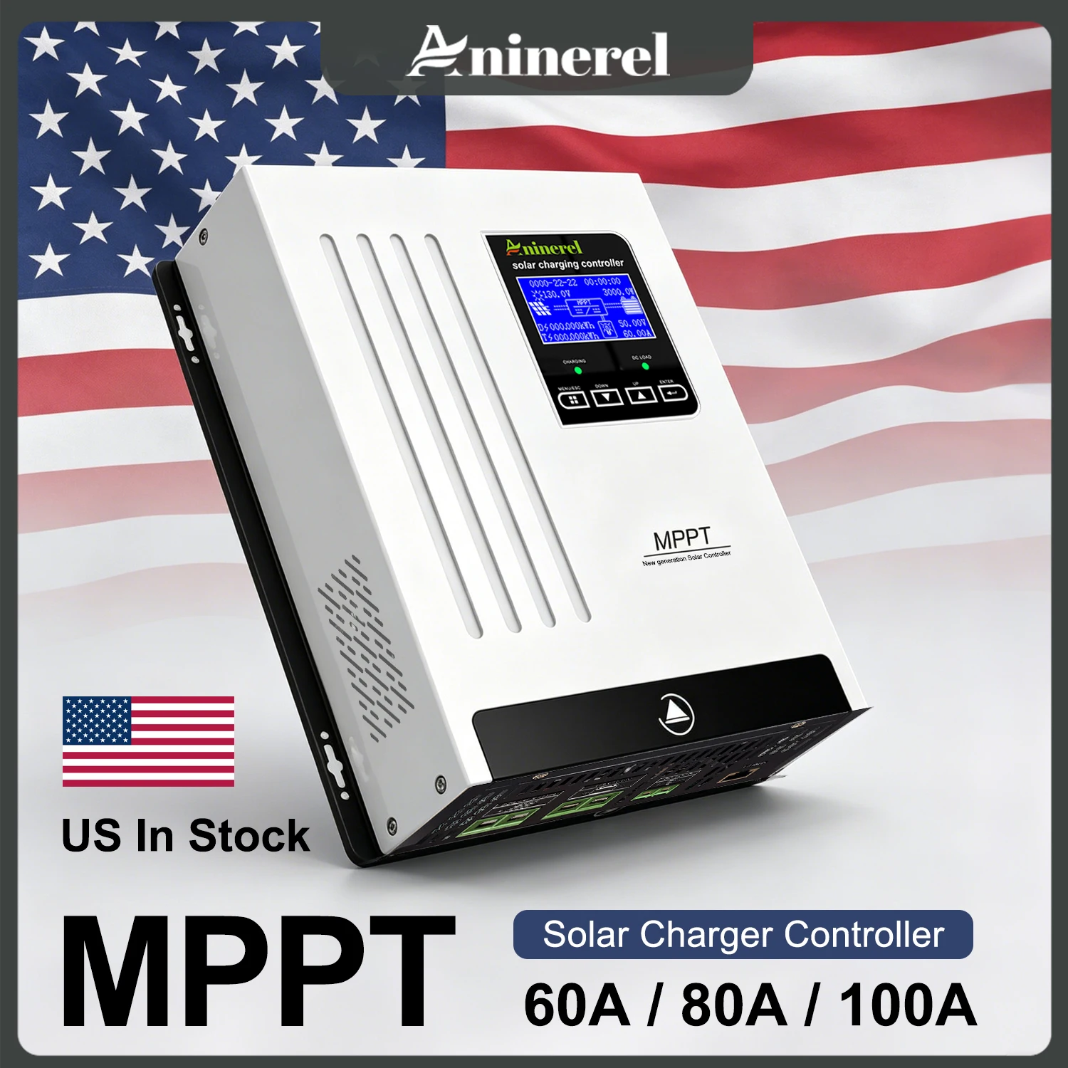 

Aninerel MPPT 60A 80A 100A Solar Charger Controller 12V/24V/36V/48V Cell Panel Charger LCD Display US Warehouse Shipping