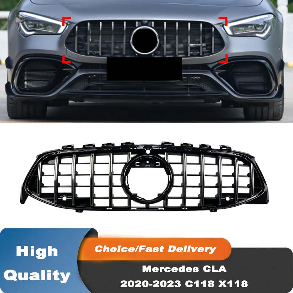 Glänzend schwarzer Rennkühlergrill für Mercedes CLA 2020-2023 W118 AMG GT Panchinana Kühlergrill C118 X118 Coupé Shootingbrake