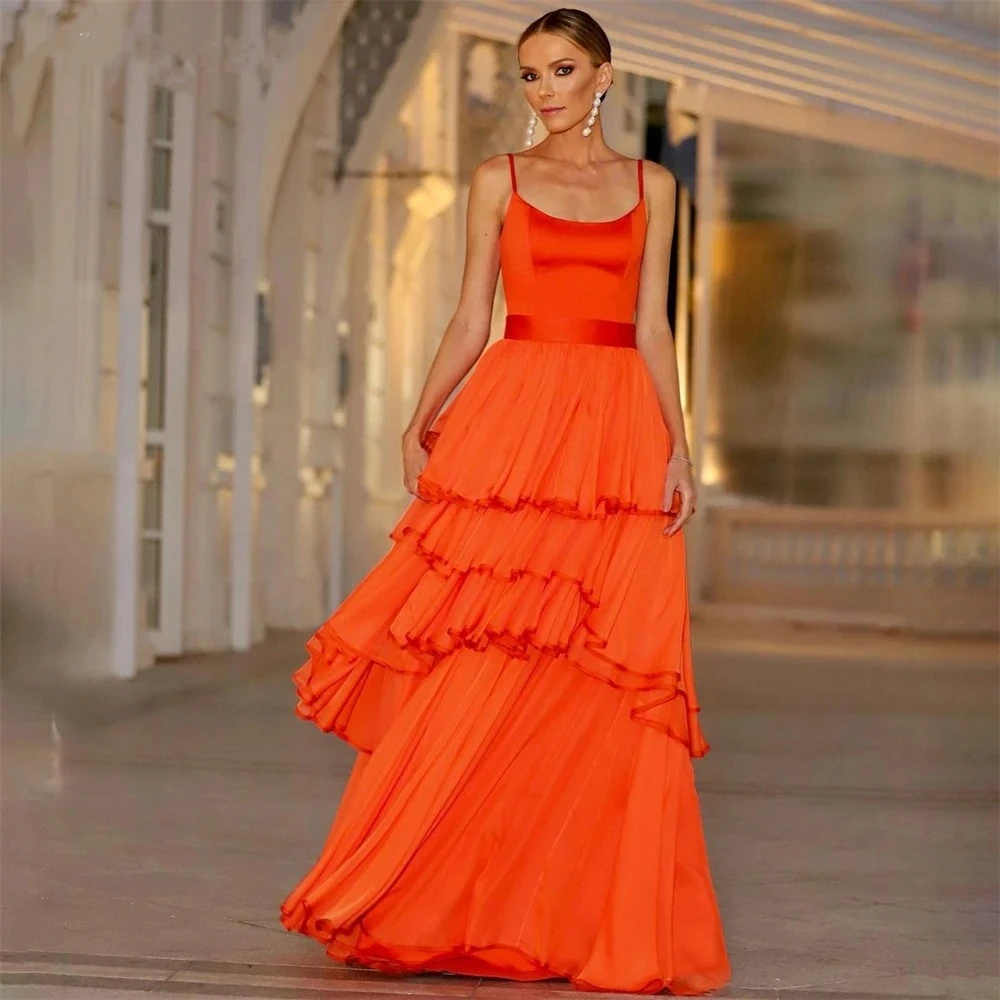 Tulle Spaghetti Straps Strapless Tiered Ruffles Prom Dresses Sleeveless Backless Corset Ball Gowns A-line Long Evning Gowns