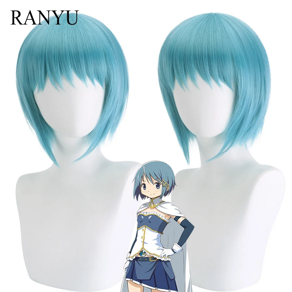 

RANYU Women Wig Synthetic Short Straight Short Blue Anime Cosplay Fluffy Hair Heat Resistant Wig For Party