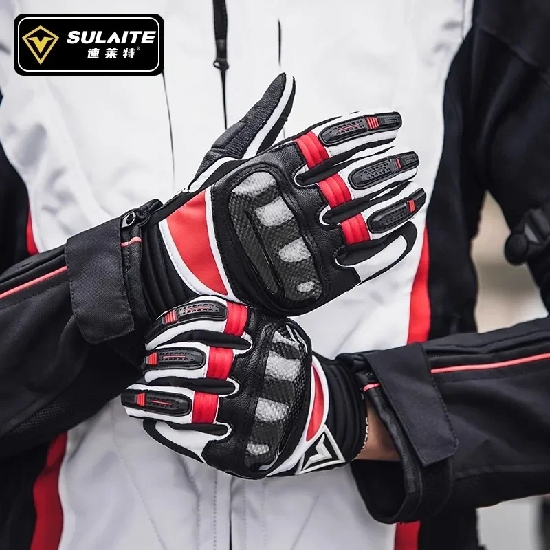 

SULAITE Carbon Fiber Motorcycle Gloves Waterproof Touch Screen Men's And Women's Full Finger Breathable for All Seasons