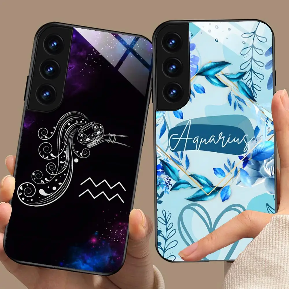 Zodiac Sign Aquarius Phone Case for Samsung Galaxy S26 S25 S24 S23 S22 S21 S20 Note20 Plus FE Ultra Glass Protective Cover
