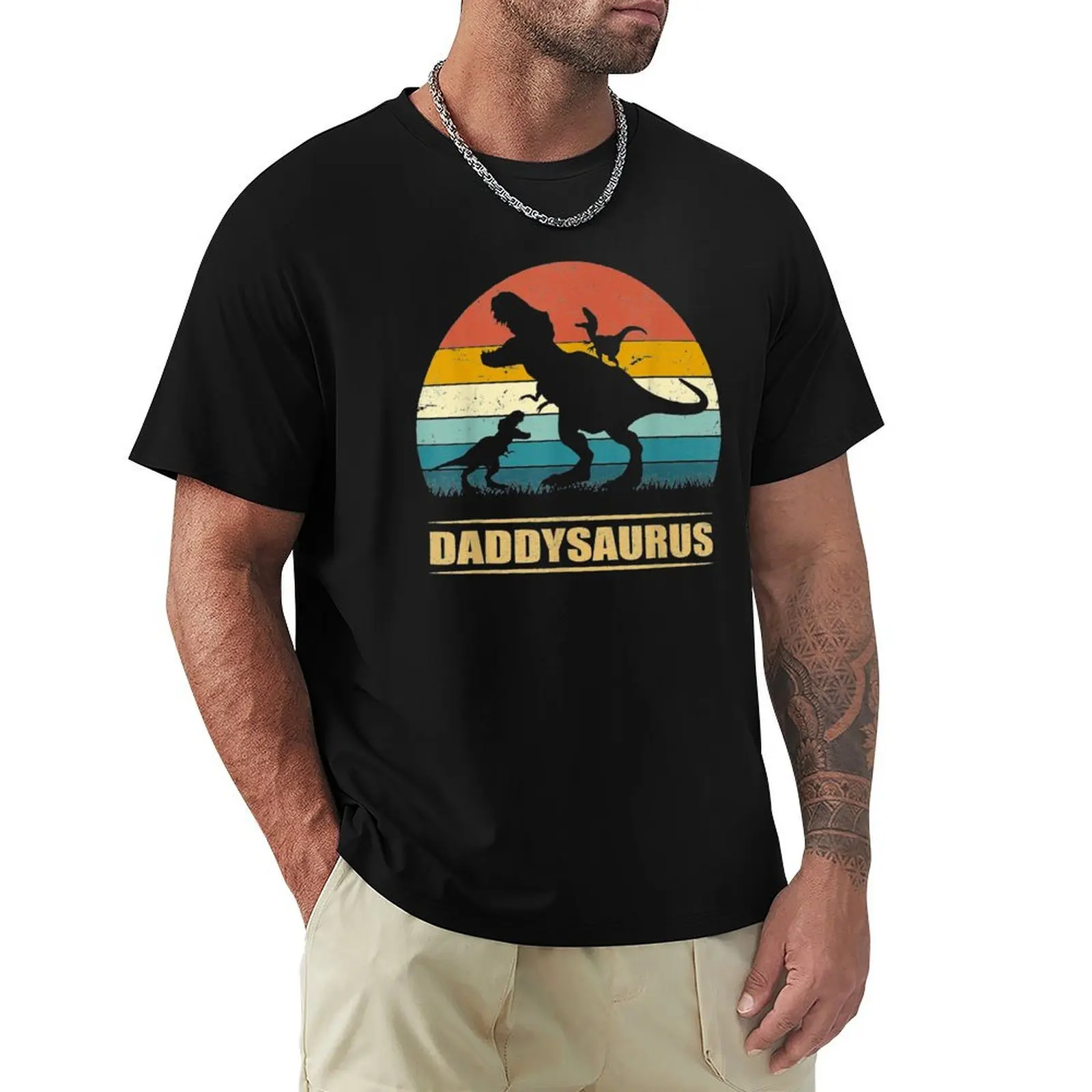 Daddy Dinosaur Daddysaurus 2 Two kids Gift For Dad T-Shirt Comfortable Daily Wear Tee