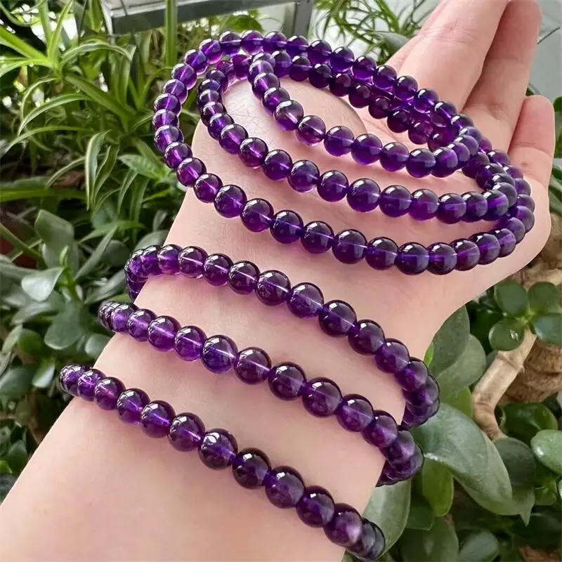 5.8MM Natural Amethyst Triple Circle Bracelet Women Reiki Healing Buddha Strand Bangles Jewelry For Female Gift 1PCS