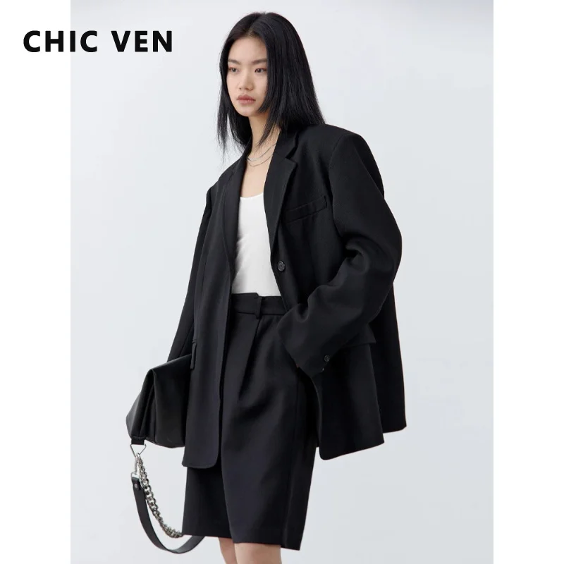 CHIC VEN Fashion Women Woolen Shorts Solid Loose Casual High Waist Wide Leg Five Quarter Short Pants Spring Autumn 2026