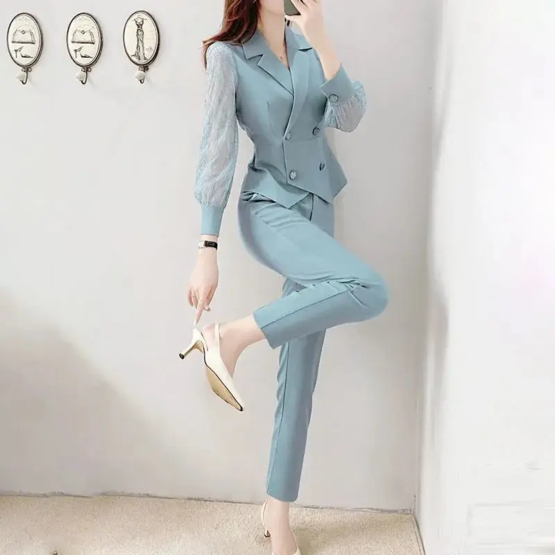 Spring and Autumn Professional Suit Suit Goddess Fashion Temperament Lace Small Suit Foreign Style Age Reduction Two-piece Suit