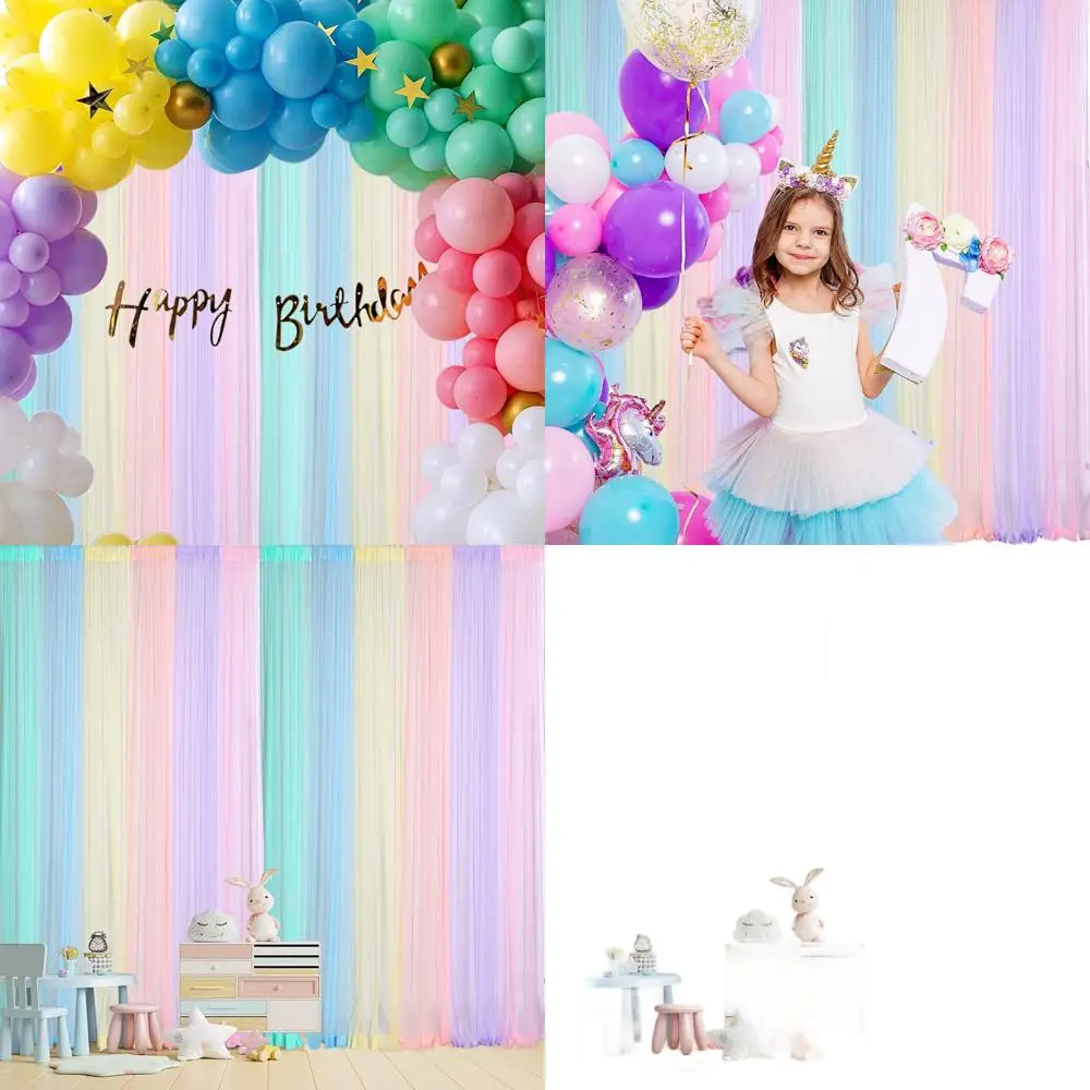 

Прозрачные радужные тюлевые занавески для детского дня рождения в стиле единорогов, 6 штук, ширина 59 футов, яркие цвета