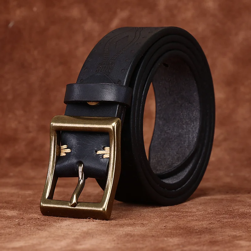 Wide 3.8CM Thick 5MM Pure Cowhide Genuine Leather Belts for Men Brand Strap Male Brass Buckle Retro Heavy Industry Jeans Cowboy