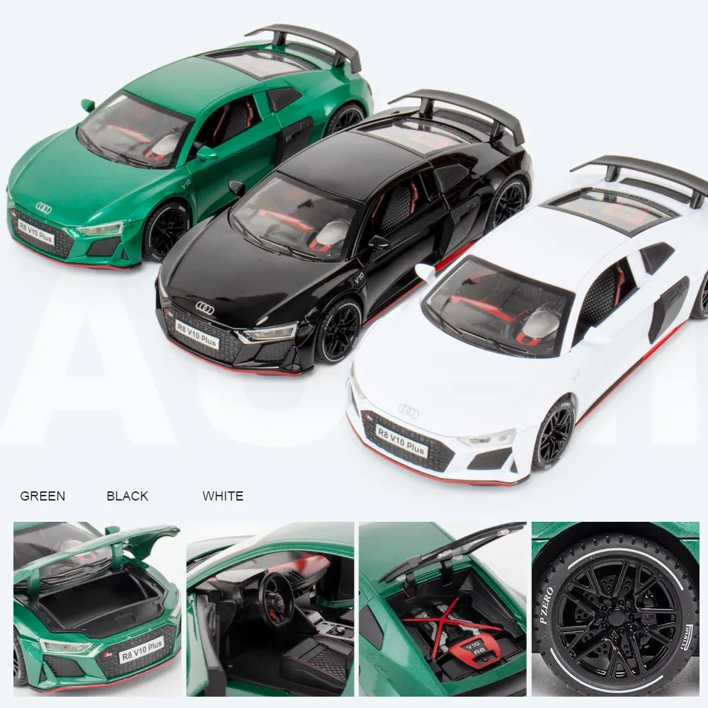 1:24 AUDI R8 Coupe Alloy Sports Car Model Diecasts Metal Vehicle Car Model Simulation Sound Light Collection Childrens Toys Gift