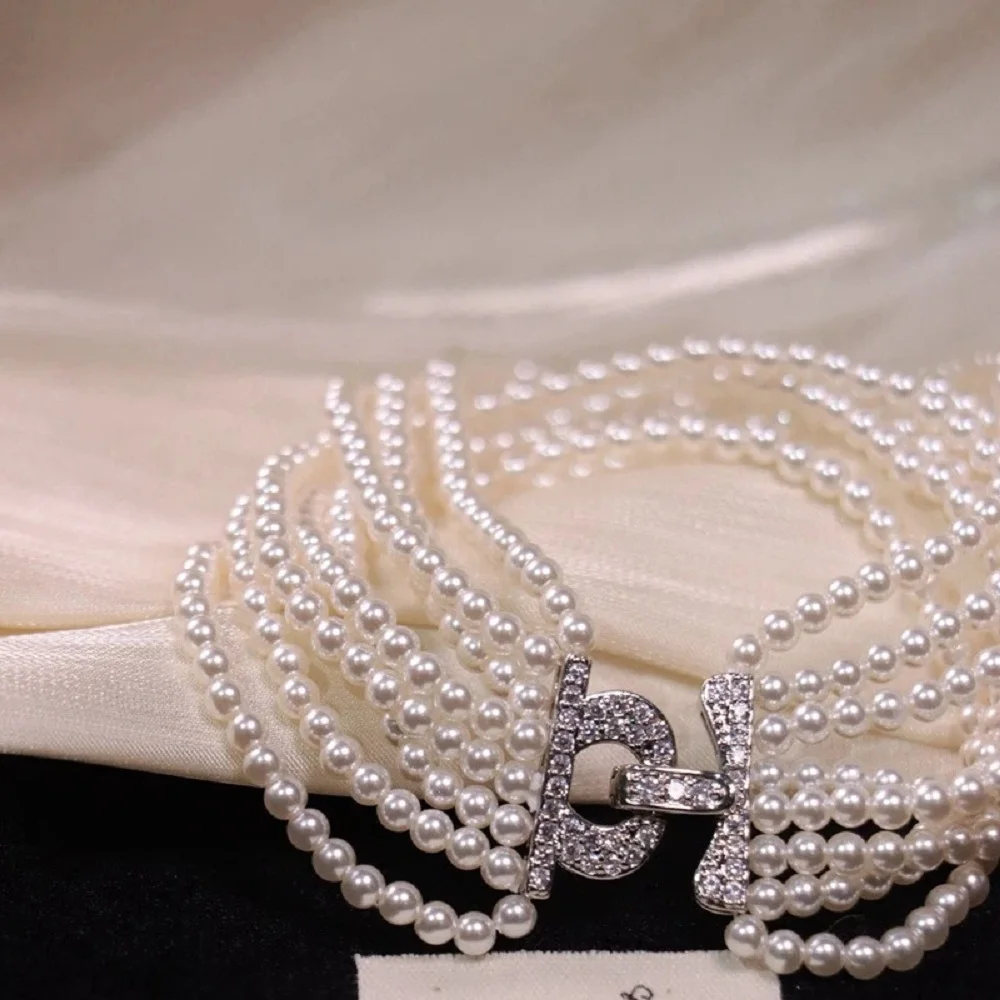8-row/exquisite bracelet AAAA 3-4mm natural Akoya white pearl bracelet 7.5-8 inch 925s