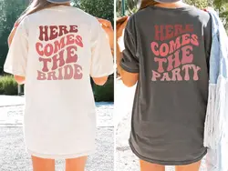 HERE COMES THE BRIDE Women's slogan pattern printed round neck short sleeved casual cotton T-shirt