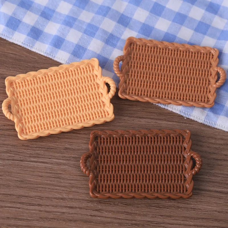 Mini Woven Handmade Tray Dollhouse Bread Plate Resin DIY Accessories Miniature Food Tray Micro Scene Table Decor Dollhouse Props