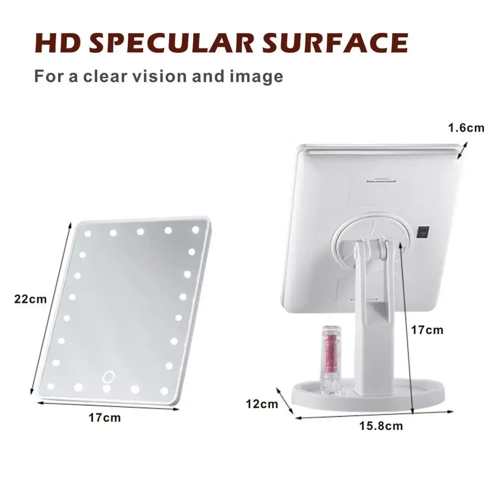 Espelho de maquiagem led iluminado espelho de mesa cosmética com luz para compõem luz ajustável 16/22 espelhos de suporte de tela de toque